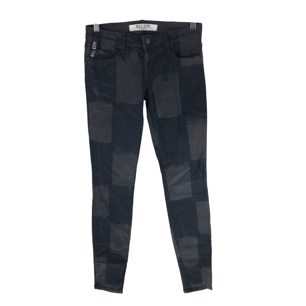 Kill City Womens Junkie Fit Black & Gray Checkered Skinny Jeans Goth Size 27